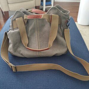 2 Canvas casual shoulder or tote bags - 1 gray, 1 Army green